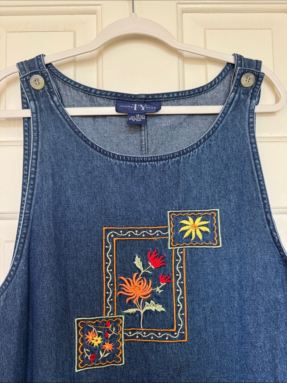 Denim Embroidered Tank Dress - Blue